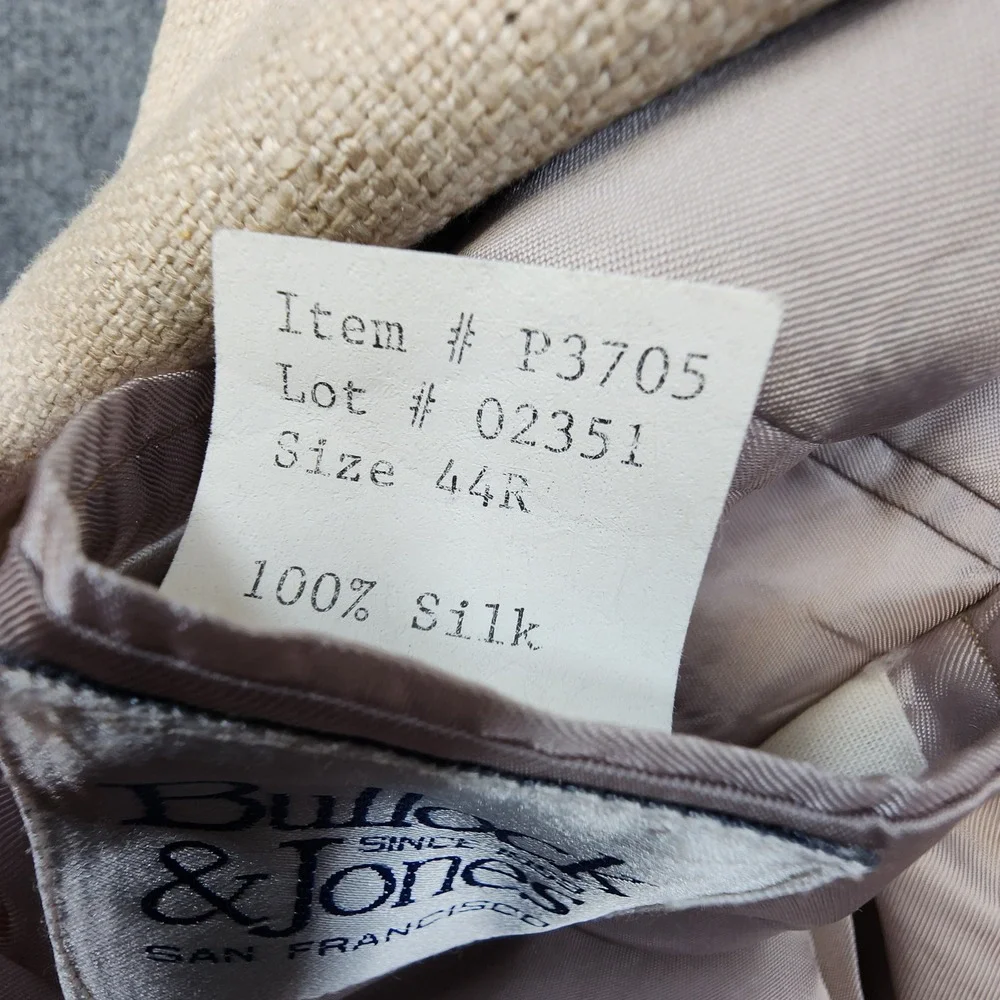 Bullock & Jones Blazer Men 44R Beige 100% Silk Slub Weave Sport Coat Made in USA